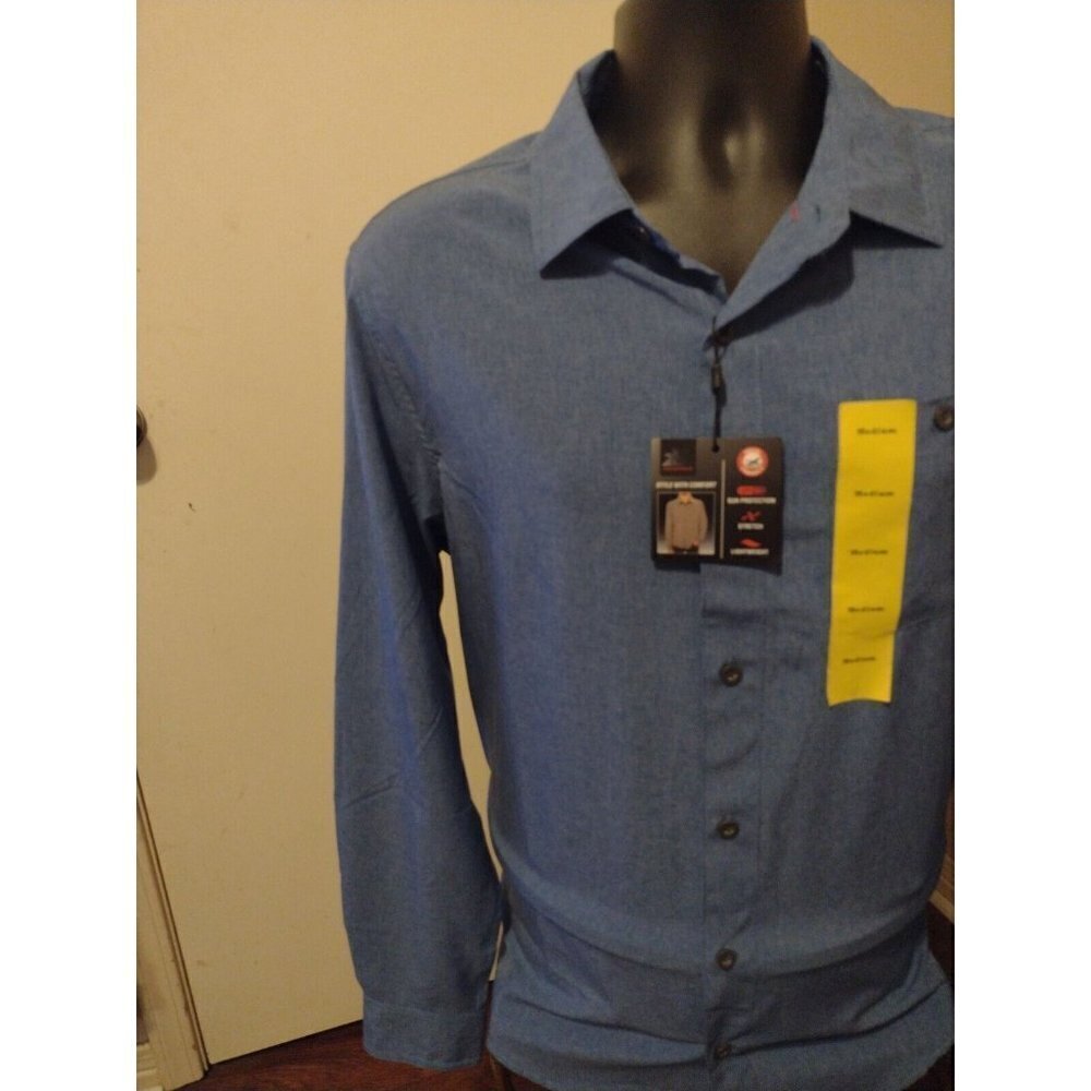 NEW NWT ZEROXPOSUR Travel Series Mens Medium M Button Shirt Blue Long Sleeve - Picture 11 of 13
